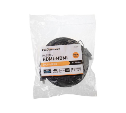 Шнур HDMI-HDMI gold 10М с фильтрами (PE bag) PROCONNECT 17-6208-6