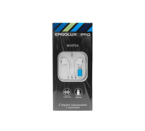 Наушники вкладыши с микрофоном ELX-WHP04-C01 проводные Lightning 1.2м коробка+бокс бел. ERGOLUX 15285