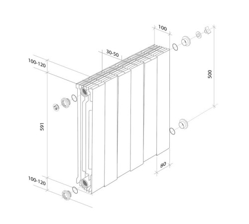 Радиатор 8 секц. PianoForte 500 Bianco Traffico Royal Thermo НС-1176327