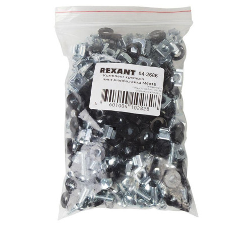 Комплект крепежа винт+шайба+гайка M6x16 (уп.100шт) Rexant 04-2686