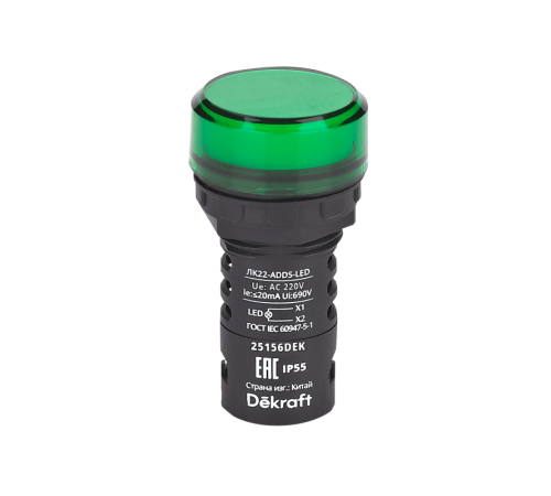 Лампа коммутационная ADDS ЛК-22 d22 220В AC IP55 LED зел. DEKraft 25156DEK