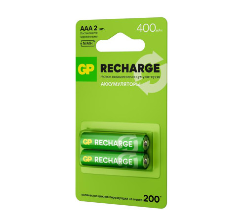Аккумулятор AAA/HR03 RECHARGE 1.2В 400мА.ч 40AAAHCV-2CRSBC2 16/96 (блист.2шт) GP 20250