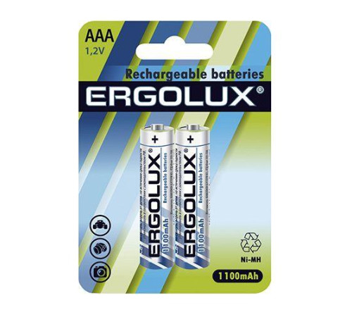 Аккумулятор AAA/HR03 Ni-MH 1.2В 1100мА.ч NHAAA1100BL2 BL-2 металлик (блист.2шт) Ergolux 12446