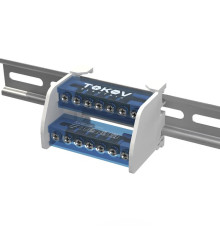 Шина на DIN-рейку в корпусе (кросс-модуль) 2 группы по 7 отверстий 100А TOKOV ELECTRIC TKE-DBTB-100-2-7/L+PEN