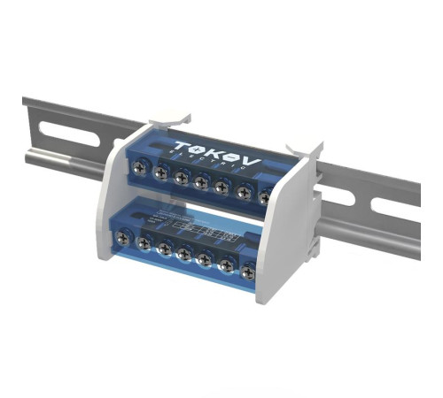 Шина на DIN-рейку в корпусе (кросс-модуль) 2 группы по 7 отверстий 100А TOKOV ELECTRIC TKE-DBTB-100-2-7/L+PEN