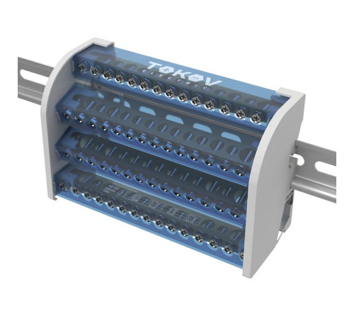 Шина на DIN-рейку в корпусе (кросс-модуль) 4 группы по 15 отверстий 125А TOKOV ELECTRIC TKE-DBTB-125-4-15/3L+PEN