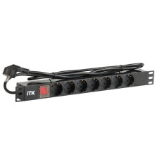 Блок розеток 7 мест PDU (немец. cтанд.) DIN49440 с LED выкл. 1U шнур 2м вилка DIN49441 профиль ПВХ черн. ITK PH12-7D1-P