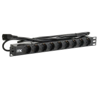 Блок розеток 9 мест PDU (немец. станд.) DIN 49440 ПВХ профиль 1U шнур 2м; вилка IEC 320 C14; черн. ITK PH22-9D2-P