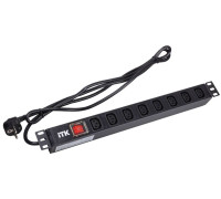 Блок розеток 8 мест PDU (немец. станд) 19дюймов IEC320 C13 PH12-8C131 с LED выкл. алюм. профиль1U шнур 2м вилка DIN49440 ITK PH12-8C131