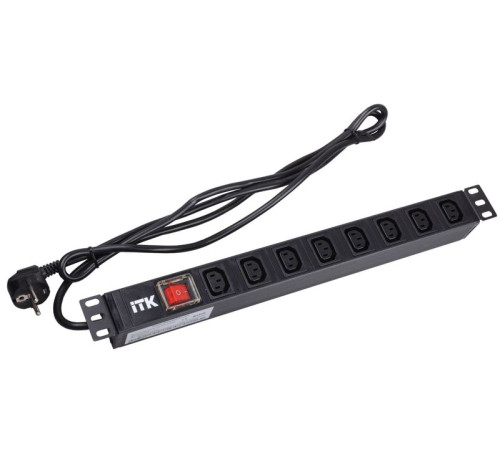 Блок розеток 8 мест PDU (немец. станд) 19дюймов IEC320 C13 PH12-8C131 с LED выкл. алюм. профиль1U шнур 2м вилка DIN49440 ITK PH12-8C131