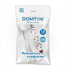 Удлинитель 3х1.5м с заземл. 16А IP20 3.5кВт ПВС 3х1 с выкл. бел. DOMTOK 2379