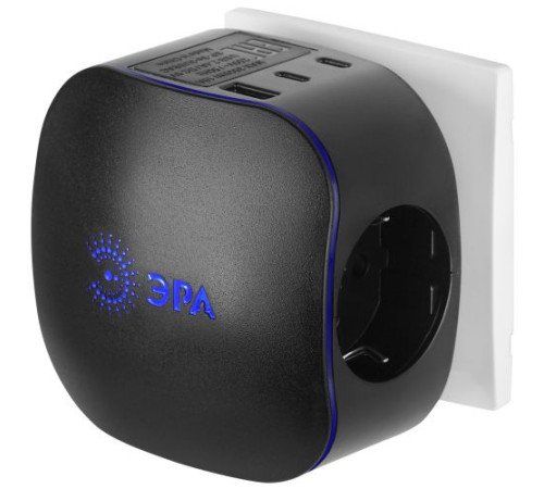 Разветвитель 3-м SP-3e-3USBAC-B + 3 USB A+C с заземл. со шторками 16А чер. Эра Б0069082