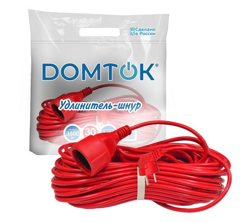 Удлинитель-шнур 1х30м с заземл. 16А IP20 3.5кВт ПВС 3х1.5 DOMTOK 2498
