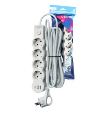 Удлинитель 3х3м с заземл. 10А IP20 USB 2500Вт 220В ПВС 3х1 с выкл. бел. КОСМОС YKsm3m4g-Z-VU10А-W