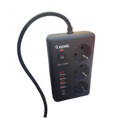Удлинитель с сетевым фильтром 3х1.5м 10А 4USB + 2USBC 2500Вт ПВС 3х1 прямоуг. черн. КОСМОС FKsm1.5m-3gPF(B)USB