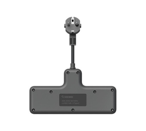 Удлинитель с сетевым фильтром 3х0.3м 10А 2USB + 1USBC 2500Вт ПВС 3х1 компакт черн. КОСМОС FRKsm0.3m-3g(B)USB