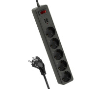 Удлинитель с сетевым фильтром 5х1.8м с заземл. 10А IP20 2.2кВт 2хUSB 3х0.75 с предохранителем КОСМОС FKsm1.8m-5g(B)USB