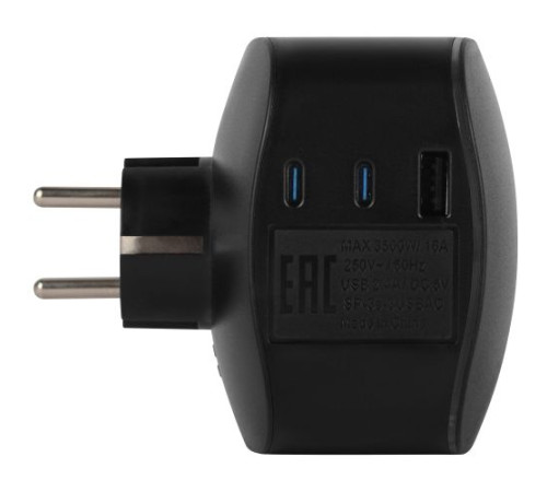 Разветвитель 3-м SP-3e-3USBAC-B + 3 USB A+C с заземл. со шторками 16А чер. Эра Б0069082