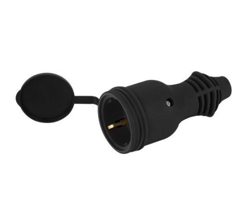 Розетка RX11-B-IP44 16А IP44 прямая с заземл. каучук черн. ЭРА Б0069325