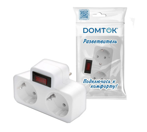 Разветвитель 2-м плоский с выключателем с заземл. 16А 3500Вт 250В бел. DОМТОК 2664