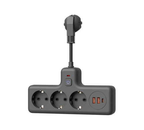 Удлинитель с сетевым фильтром 3х0.3м 10А 2USB + 1USBC 2500Вт ПВС 3х1 компакт черн. КОСМОС FRKsm0.3m-3g(B)USB
