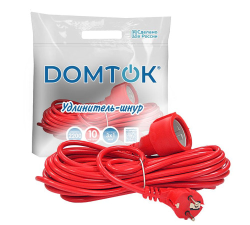 Удлинитель-шнур 1х10м с заземл. 10А IP20 2.2кВт ПВС 3х1 DOMTOK 2492