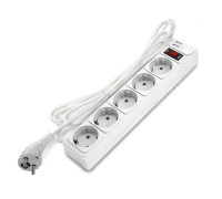 Удлинитель с сетевым фильтром 5х3м с заземл 10А 2.2кВт IP20 2хUSB ПВС 3х1 с выкл. бел. DOMTOK 2565