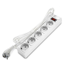 Удлинитель с сетевым фильтром 5х3м с заземл 10А 2.2кВт IP20 2хUSB ПВС 3х1 с выкл. бел. DOMTOK 2565