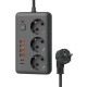 Удлинитель с сетевым фильтром 3х1.5м 10А 4USB + 2USBC 2500Вт ПВС 3х1 прямоуг. черн. КОСМОС FKsm1.5m-3gPF(B)USB