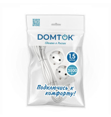Удлинитель 2х1.5м с заземл. 16А IP20 3.5кВт ПВС 3х1 бел. DOMTOK 2384