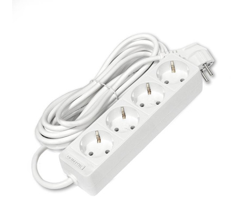 Удлинитель 4х5м с заземл. 16А IP20 3.5кВт ПВС 3х1 бел. DOMTOK 2397
