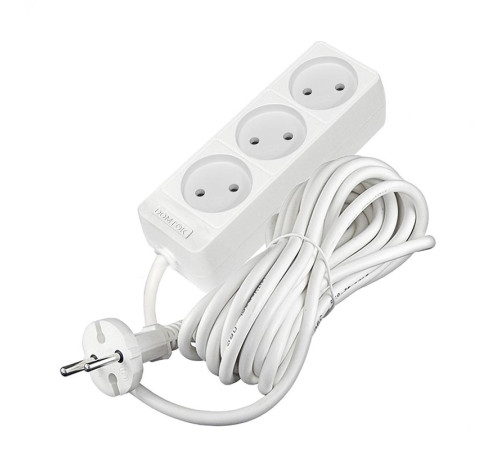 Удлинитель 3х5м без заземл. 10А IP20 2.2кВт ПВС 2х0.75 бел. DOMTOK 2372