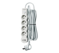 Удлинитель 3х1.5м с заземл. 10А IP20 USB 2500Вт 220В ПВС 3х1 с выкл. бел. КОСМОС YKsm1.5m4g-Z-VU10А-W