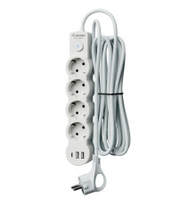 Удлинитель 3х1.5м с заземл. 10А IP20 USB 2500Вт 220В ПВС 3х1 с выкл. бел. КОСМОС YKsm1.5m4g-Z-VU10А-W