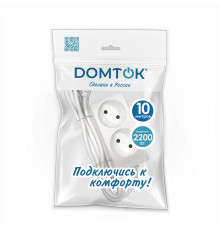 Удлинитель 2х10м без заземл. 10А IP20 2.2кВт ПВС 2х1 бел. DOMTOK 2345