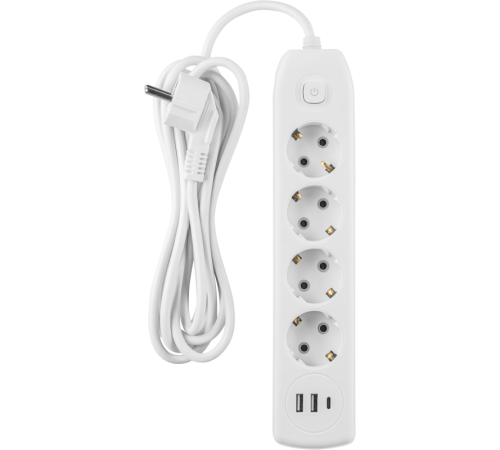 Удлинитель 4х5м с заземл. 10А IP20 90 843 OPE-USB-04-500-ESC-3x1 USB 2xType-A + Type-C с кнопкой ОНЛАЙТ 90843