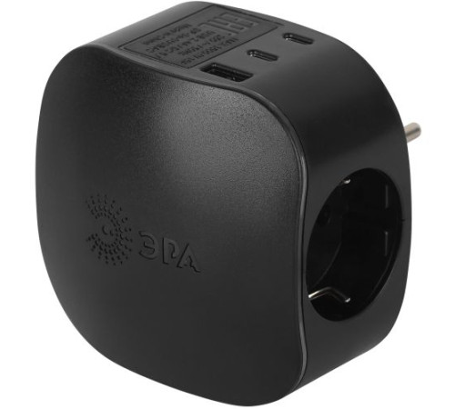 Разветвитель 3-м SP-3e-3USBAC-B + 3 USB A+C с заземл. со шторками 16А чер. Эра Б0069082