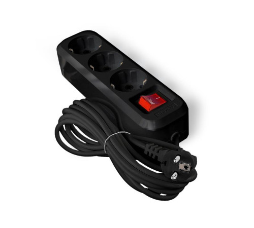 Удлинитель 3х5м с заземл. 16А IP20 S-303 ПВС 3х1 с выкл. черн. UNIVersal 2021