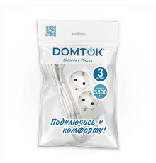 Удлинитель 2х3м с заземл. 16А IP20 3.5кВт ПВС 3х1 бел. DOMTOK 2386