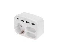 Тройник электрический 16А с/з+2х2.5А+3хUSB-A 2.4А+USB Type-C 3А бел. Rexant 11-1250