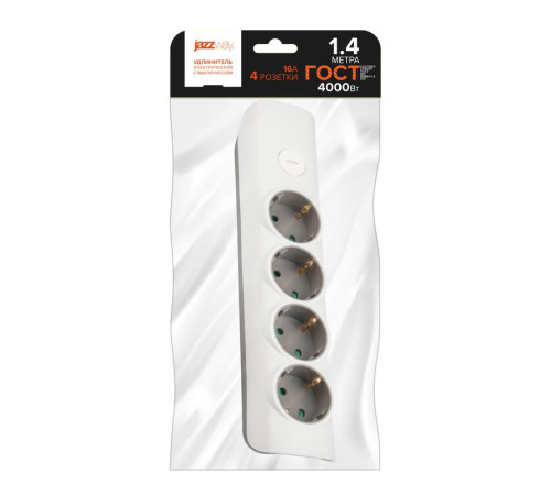Удлинитель 4х1.4м с заземл. с выкл. бел. ET-04-140W JAZZway 5051799
