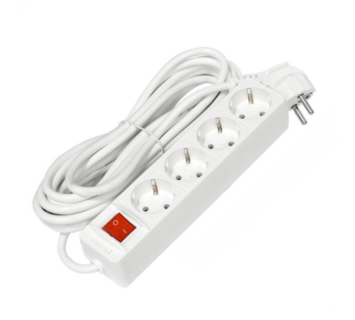 Удлинитель 4х5м с заземл. 16А IP20 3х1 с выкл. бел. DOMTOK 2500