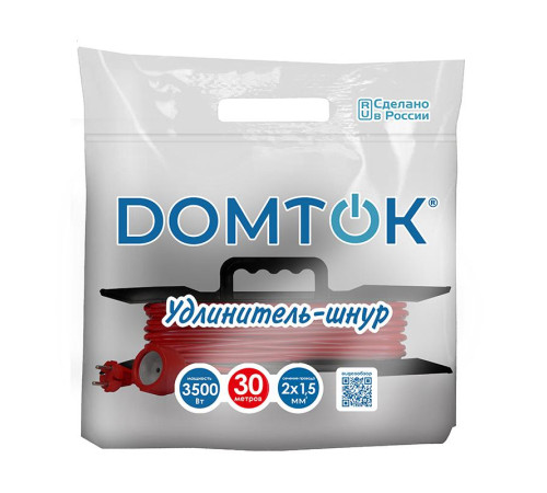 Удлинитель-шнур на рамке 1х30м без заземл. 16А IP20 3.5кВт ПВС 2х1.5 DOMTOK 2404
