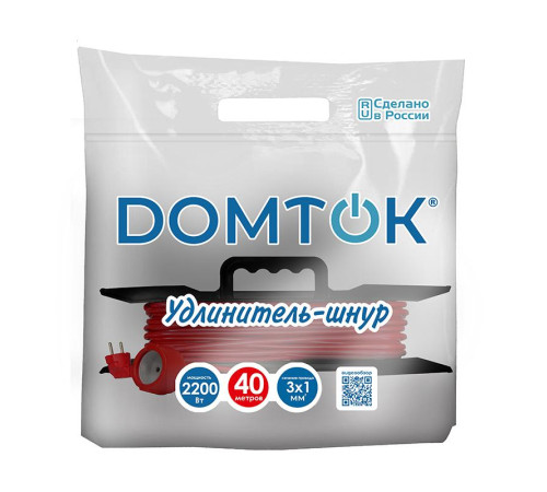 Удлинитель-шнур на рамке 1х40м с заземл. 10А IP20 2.2кВт ПВС 3х1 DOMTOK 2481
