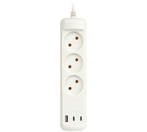 Удлинитель электрический U-3-1.5m-USB-W 3 розетки + 3xUSB A+C 1.5м 10А бел. Эра Б0069075