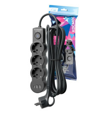 Удлинитель 3х3м с заземл. 10А IP20 USB 2800Вт 220В ПВС 3х1 с выкл. черн. КОСМОС YKsm3m3g-Z-VU10А-B