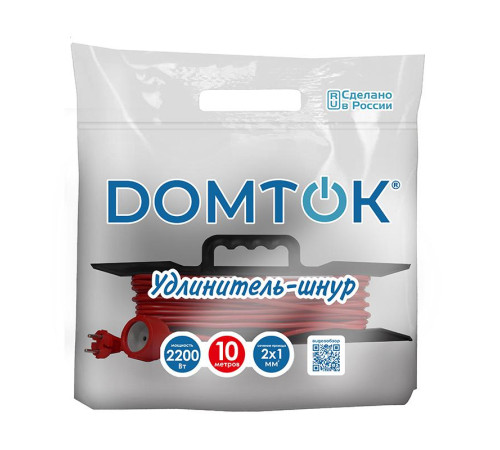 Удлинитель-шнур на рамке 1х10м без заземл. 10А IP20 2.2кВт ПВС 2х1 DOMTOK 2473