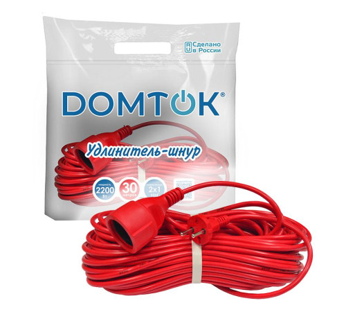 Удлинитель-шнур 1х30м без заземл. 10А IP20 2.2кВт ПВС 2х1 DOMTOK 2490
