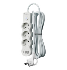 Удлинитель 3х3м с заземл. 10А IP20 USB 2800Вт 220В ПВС 3х1 с выкл. бел. КОСМОС YKsm3m3g-Z-VU10А-W