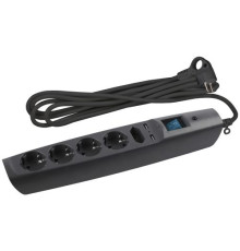 Удлинитель с сетевым фильтром 5х2м с заземл. 10А IP20 U-5es-2m-B 2хUSB ПВС 3х0.75 с выкл. защ. шторки черн. Эра C0043326